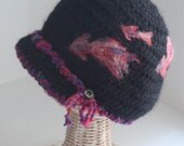 Black wool hat - Floating fishes