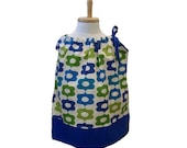 Modern Blue Green Retro Flowers Toddler Pillowcase dress - 6 months, 1T, 2T, 3T, 4T 5T