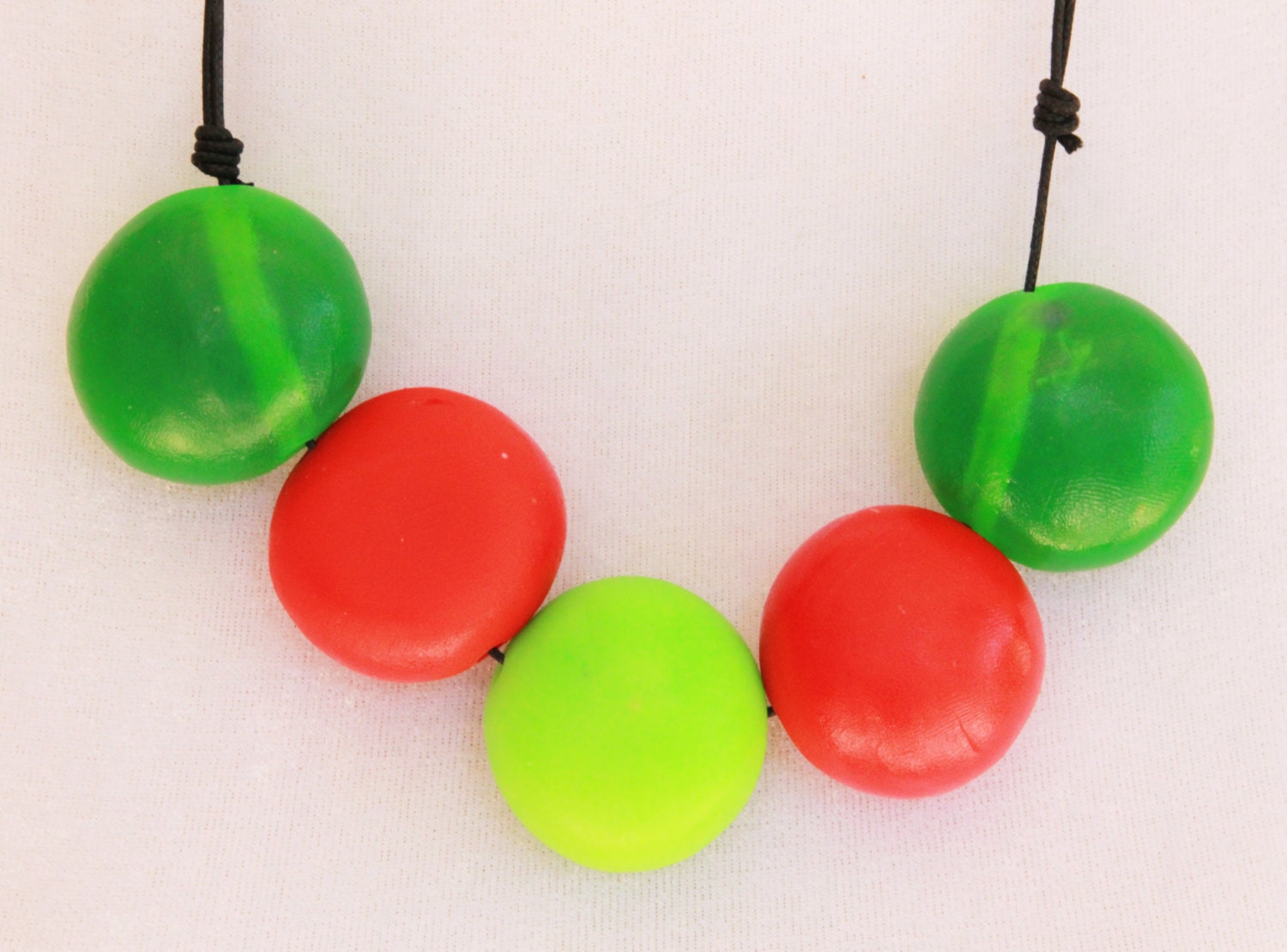 Lime green and red pebble adjustable resin necklace