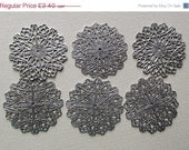 Six antiqued silver filigree finding