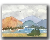 ACEO watercolor landscape HILLS original painting