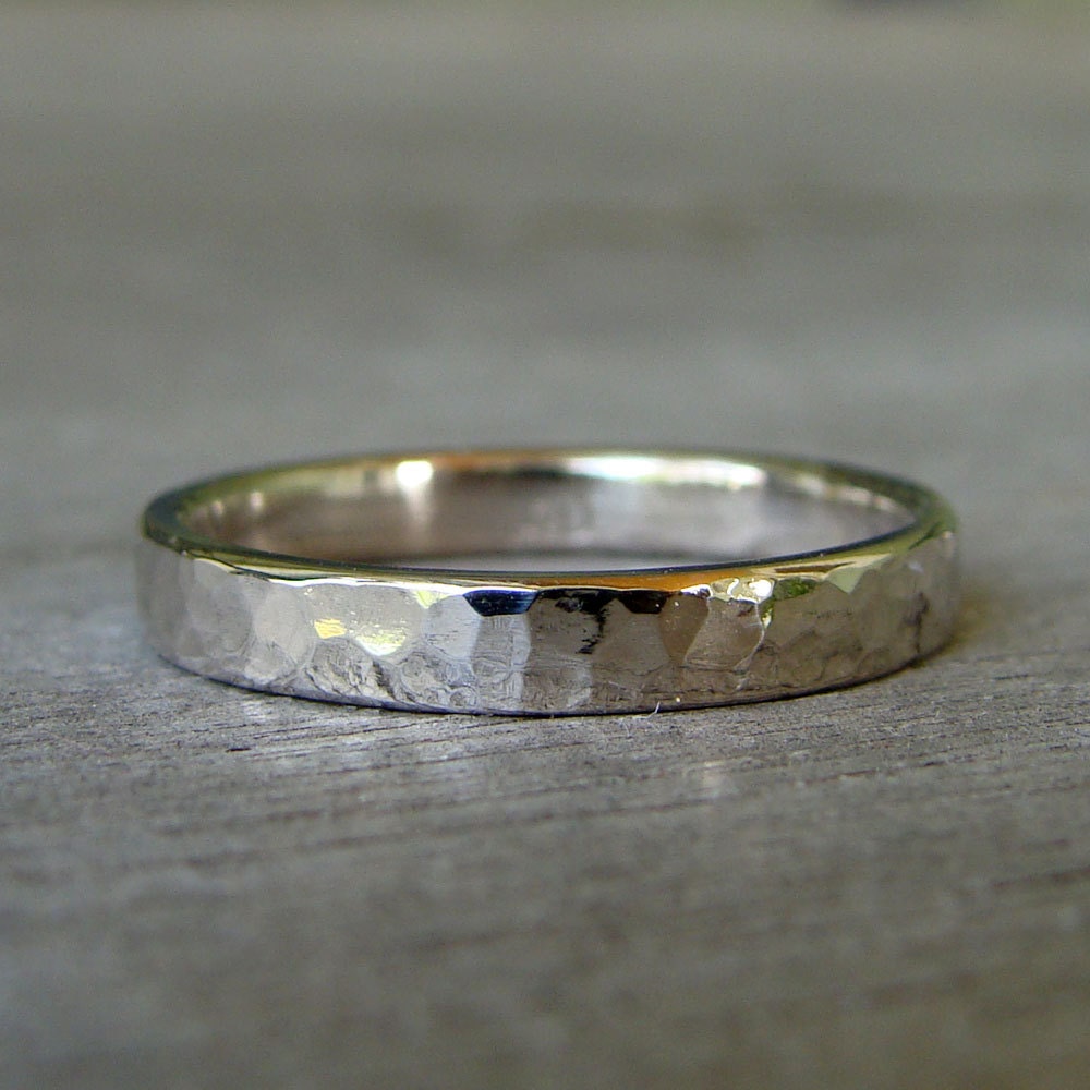 Recycled 14k Palladium White Gold Wedding Band, Hammered, Eco-Friendly, Made to Order