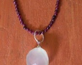 Large Faceted Chrysoprase Bead on Garnet Necklace,Sterling Silver
