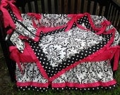 New black white polka  DOT, DAMASK & hot PINK Crib Bedding Set 7 pieces Custom Made To Order