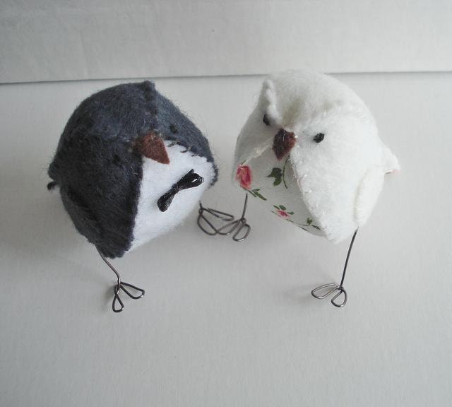 Vintage fabric wedding cake topper birds - keepsake - momento - dark grey and white floral option