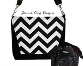 SALE Womens Padded DSLR Camera Bag Slr Camera Bag Purse Messenger Camera Bag  Zipper Pocket - Deluxe Chevron black white (RTS)