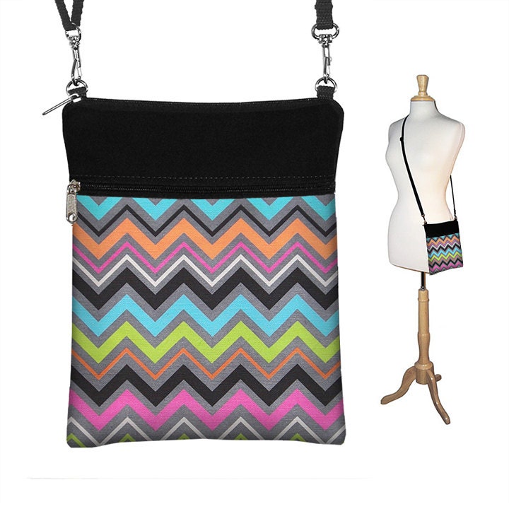 Chevron Sling Bag Shoulder Purse Cute Cross Body Bag Small Travel Purse Zipper Fits eReaders  Pink Orange Blue Green (RTS)