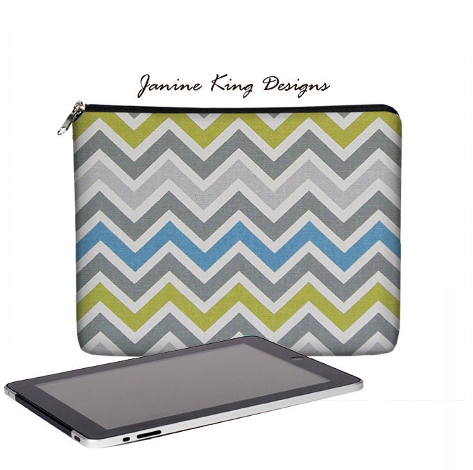 SALE Chevron iPad Sleeve iPad Cover  iPad Case iPad 4 3 2 1  Zippered  Padded Pocket  blue gray chartreuse