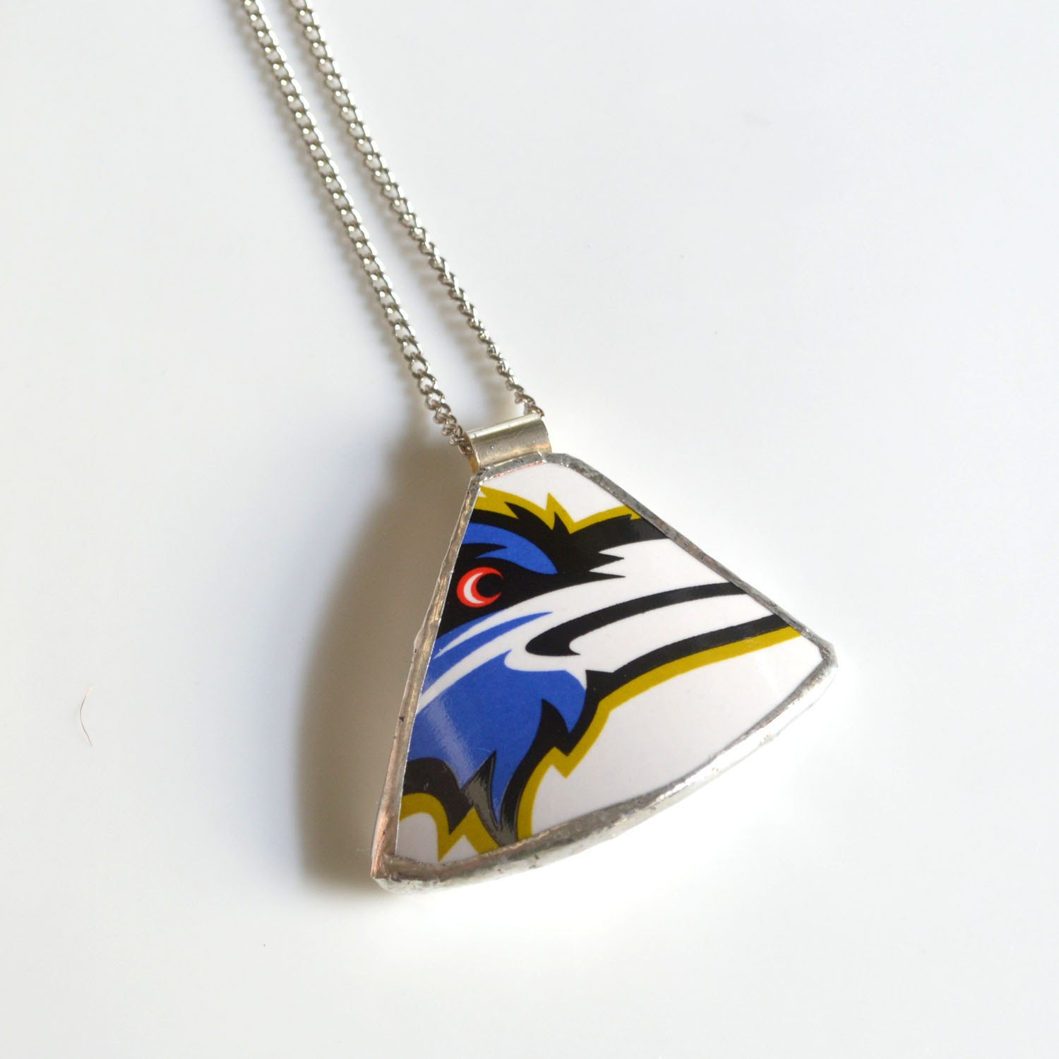 Broken Plate Pendant on Chain - Ravens - Recycled China
