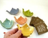 Teabag holder in shape of teapot your choice of color - trinket dish ring bowl