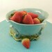 Handmade Blue Ceramic Berry Bowl Colander on Leaf Tray IN STOCK