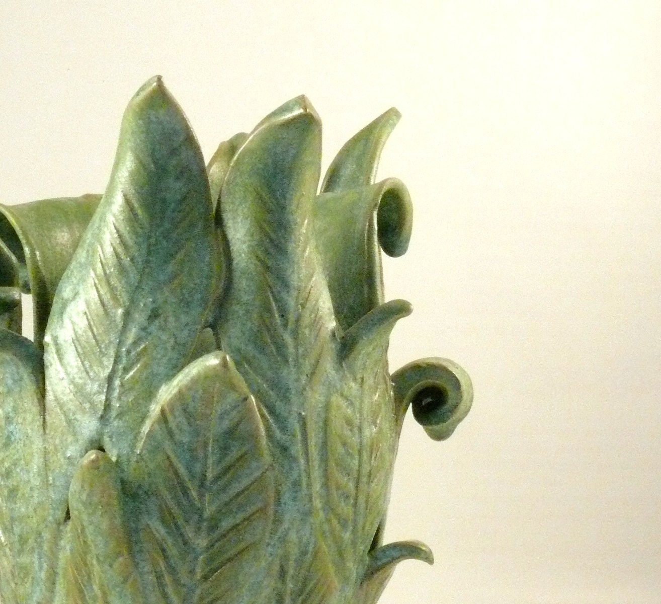 Sprout Emerald Green ceramic art vase No15 / Handmade Sprout Vessel IN STOCK in Lichen  Verdigris Glaze / Woodland rustic rainforest