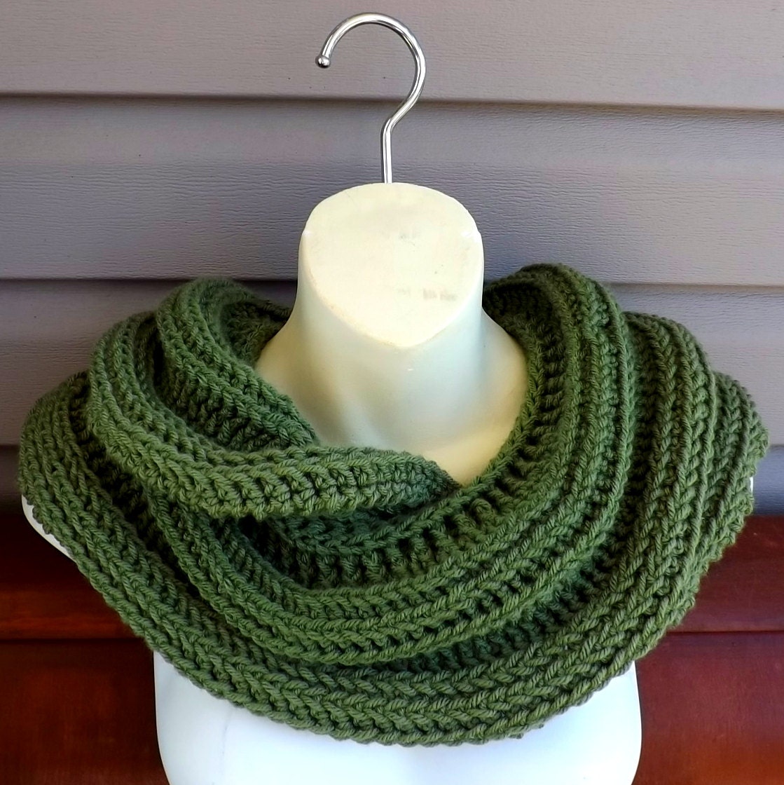 Womens Crochet Scarf - SNAKE Womens Infinity Scarf - Womens Cowl Scarf in Sage Green - Crochet Scarf Women - Custom Order