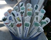 Set of Three Ceramic Garden Markers, Vegetables and Herbs