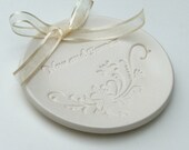 Ring Bearer Pillow, Ceramic wedding ring holder,  Wedding Ring Plate,Hand Built Porcelain "Now and Forever"