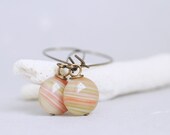 Citrus Stripes - peach, green, cream Czech glass earrings on antiqued brass
