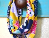 Baby or Toddler Girls Infinity Scarf - Yellow Pink Floral