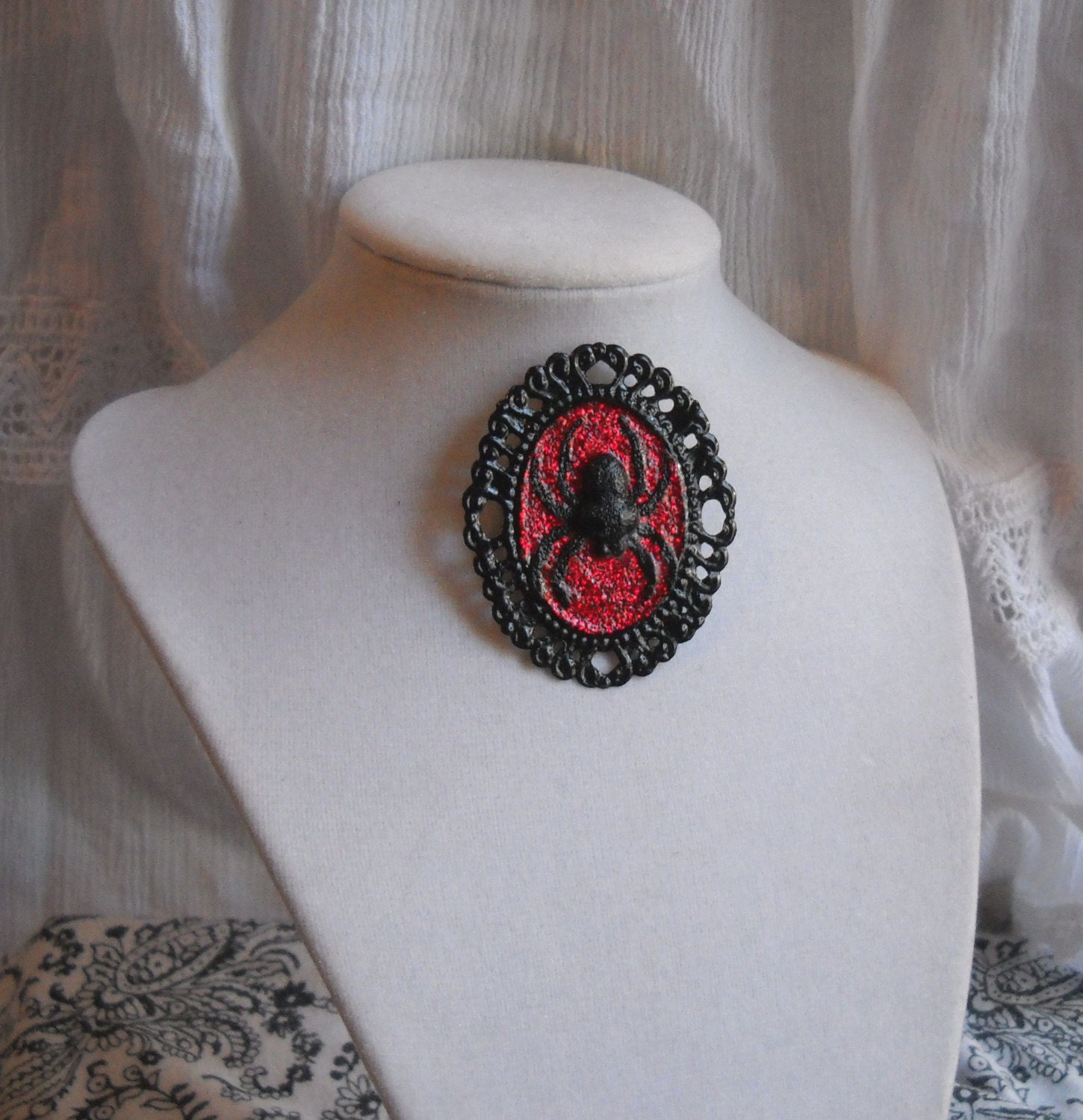 Red Blood Spider Voodoo Queen Brooch