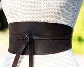 Reversible Leather on both sides obi wrap belt lambskin Dark Brown and choice of second color - size XS S M L - wide cinch belt