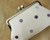 Frame purse - embroidered grape polka dots on linen
