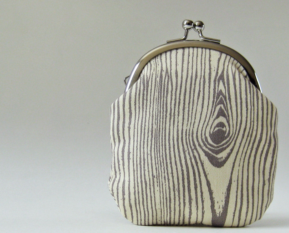 Tall coin purse - gray woodgrain on ivory