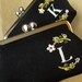 Custom personalized black linen purse with floral embroidery