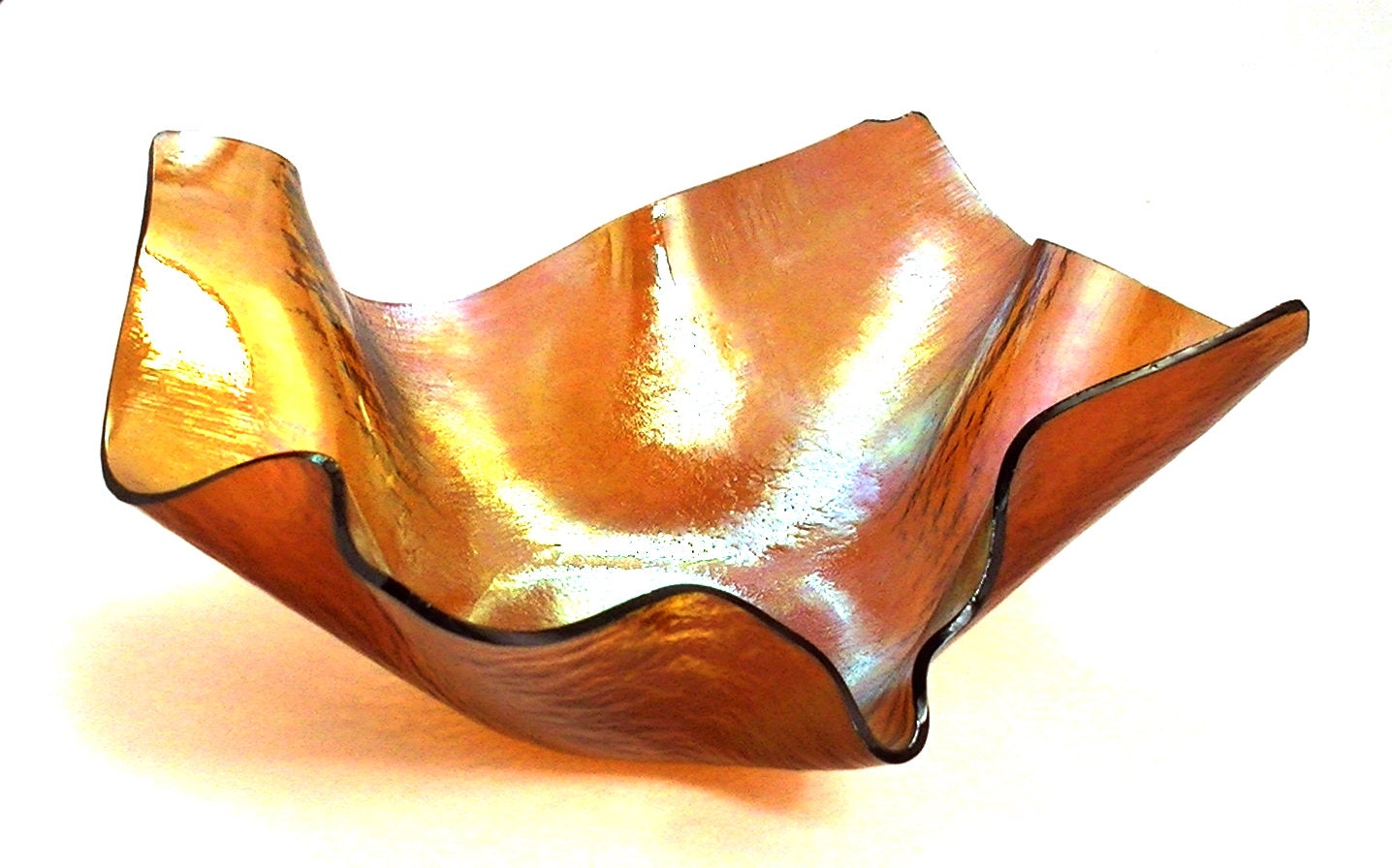 Vase Candle - Amber Cathedral Iridized Draped Glass Dish