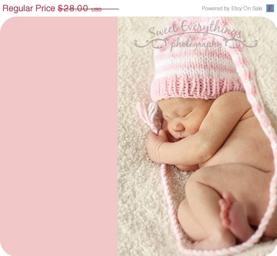 SALE Newborn Girl Hat Baby PHoTO PRoP Pretty Pink White Stripe Long Tail Munchkin Stocking Cap PiCk CoLors ToQue Knit to Order PaStel Beani