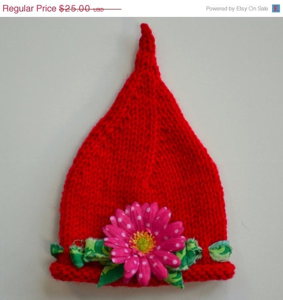 SALE Newborn ShAbBy ChiC ChRiStMaS ElF Baby Girl Hat PHoTo ProP ReD ToQue Green print Ribbon Bow Hot Pink Flower ReAdy to SHiP Pixie Cap