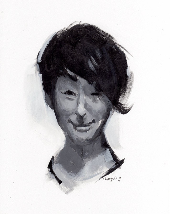 Original Painting Female Figure Acrylic  8x10 - Monochrome Head Study 2 by David Lloyd