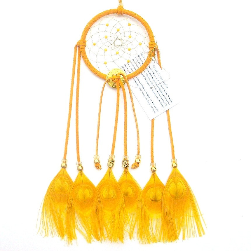 Gold Dream Catcher, Peacock Eyes Feathers