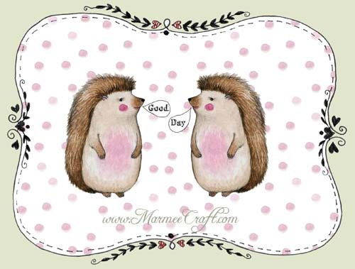 SALE Hedgehog friends art print, "Good Day Hedgehog" SALE