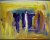 Original ABSTRACT Oil Painting Yellow MODERN Art - Large Abstract EXPRESSIONIST Art on Canvas 36x28 by BenWill