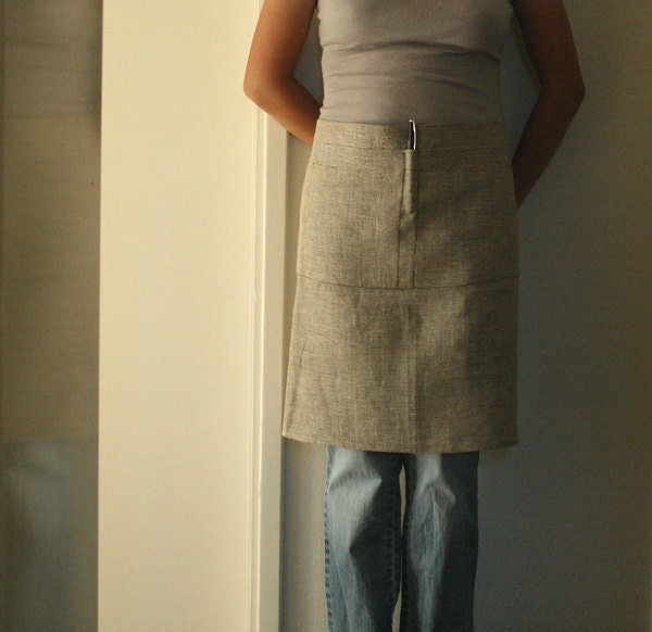 HALF LINEN APRON, kitchen, cafe. home and living. housewarming gift. ooak handmade by pamelatang