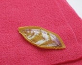 fuschia fleece scarf with a hand dyed LEAF