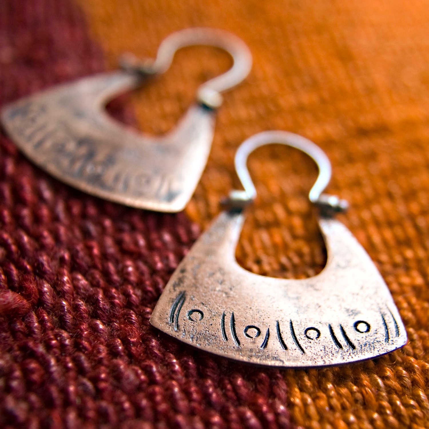 Tribal Inspired Copper and Sterling Silver Jewelry - Mixed Metal Earrings - Metalsmith Jewelry - Textured Surface - Small Size