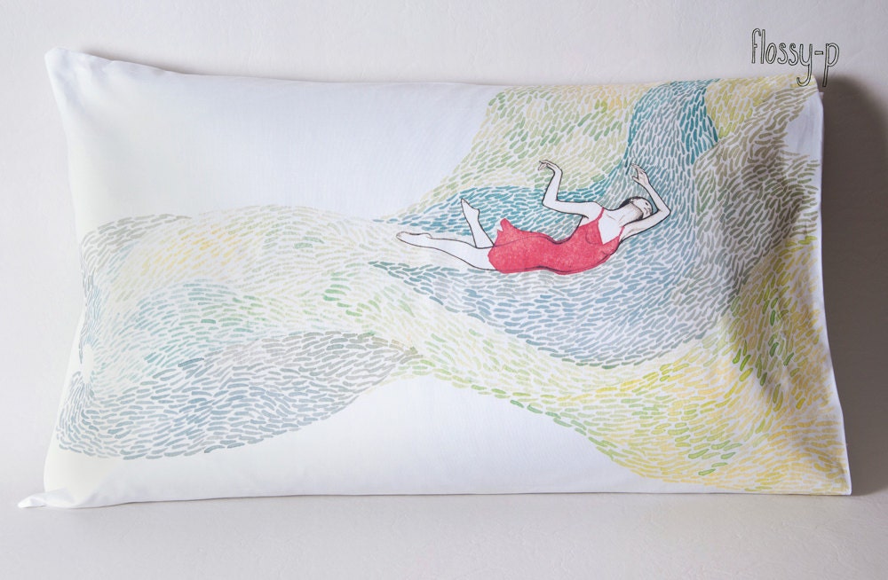 Adrift Pillowcase Set. Illustrated, Printed Pillowcase, Pair.