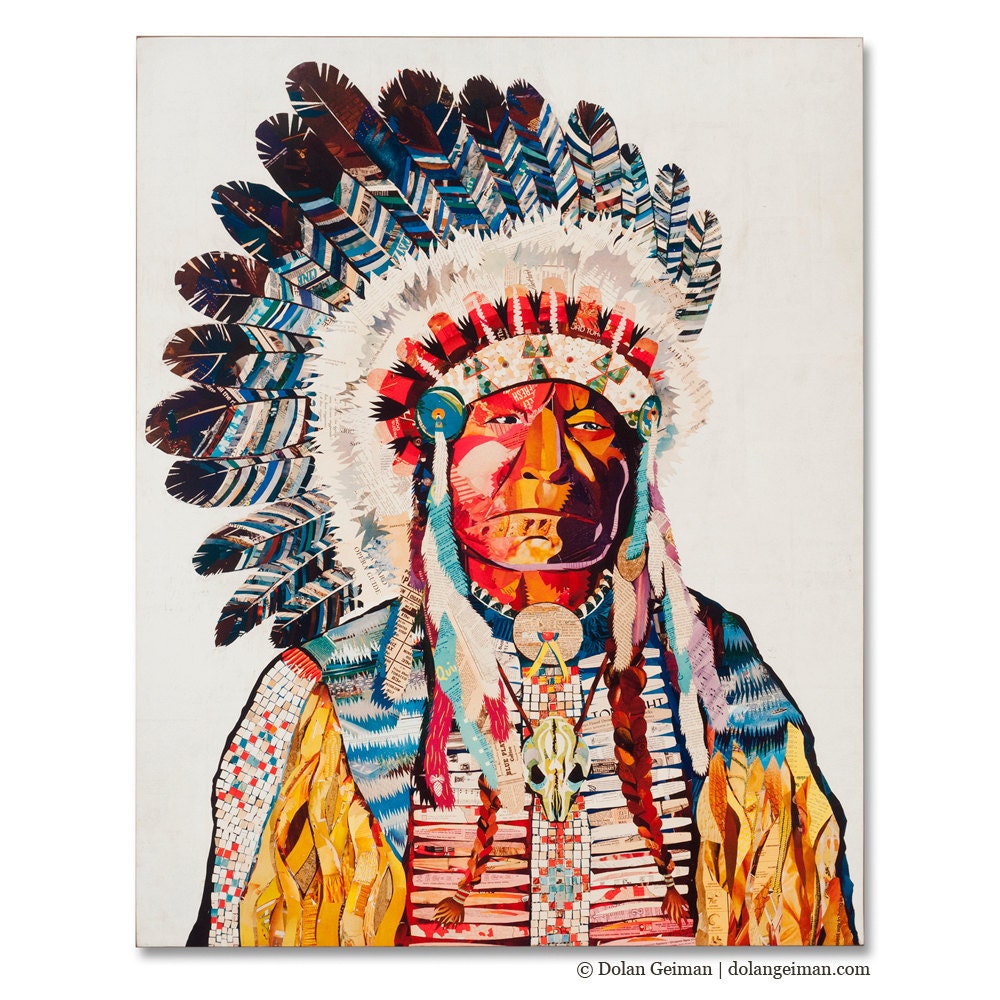 Indian Chief Collage, American Heritage Collection: Chief BOX PRINT, Reproduction on Wood, Historical Artwork