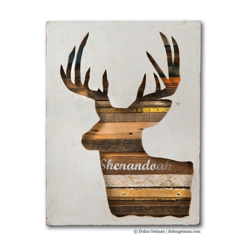 Wood Assemblage, Deer Decor, Virginia Deer Collection, Mixed Media Wall Art Faux Taxidermy