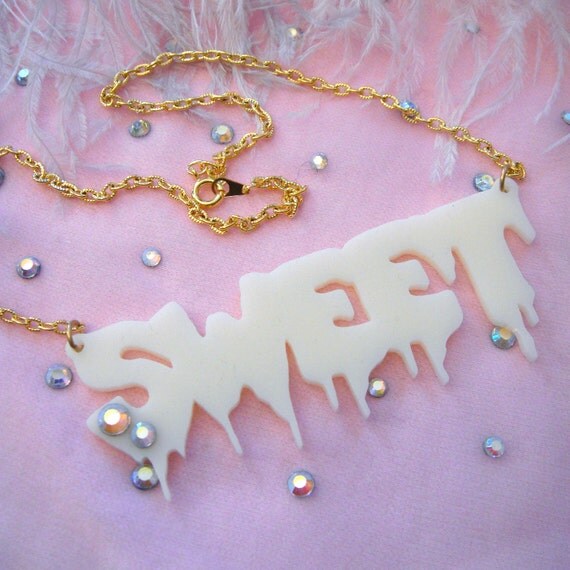 Cream SWEET Acrylic Necklace