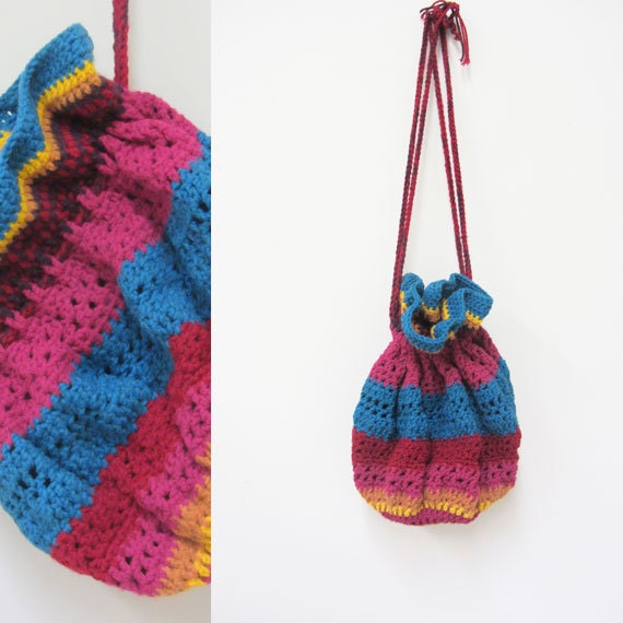 Vintage Knit Purse, Colorful Stripes