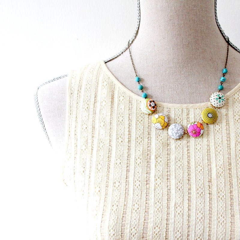 Colorful Textile and Turquoise Statement Necklace