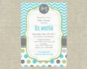 Baby Boy Shower Invitation Invite Modern Chevron Dots - print by you - by girls at play Etsy girlsatplay Il_170x135