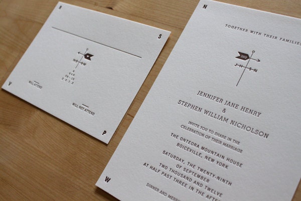 Letterpress Wedding Invitation - Weathervane (Sample Set)