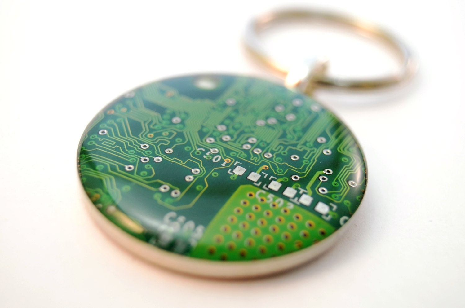 Circuit Board Keychain Green Recycled Computer Geeky Gift Under 25