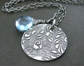 Blue Topaz Necklace, December Birthstone, Sterling Silver Circle Charm, Handmade Jewelry - Solo No. 88