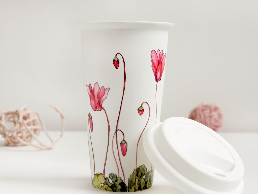 Ceramic Eco-Friendly Travel Mug - Cyclamen, Botanical Collection