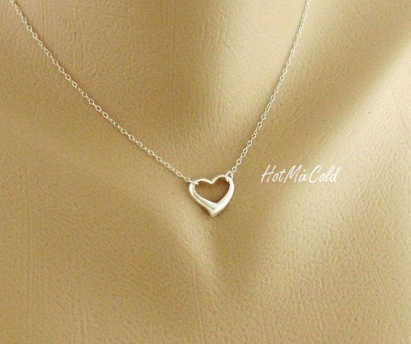 Heart Necklace, Open Floating Sterling Silver Fancy Curvy Heart, Valentine Jewelry, Simple jewelry, Dainty Necklace, Birthday, Friends