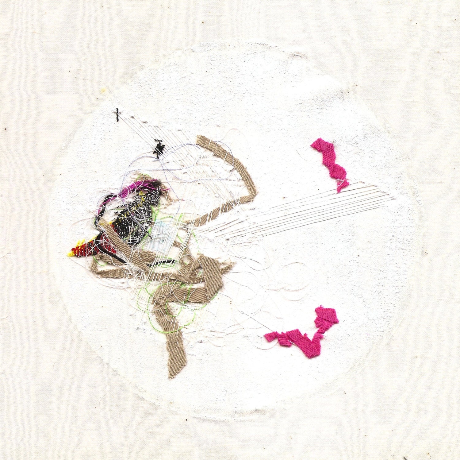 Composition study with beige - cotton, acrylic paint, and embroidery