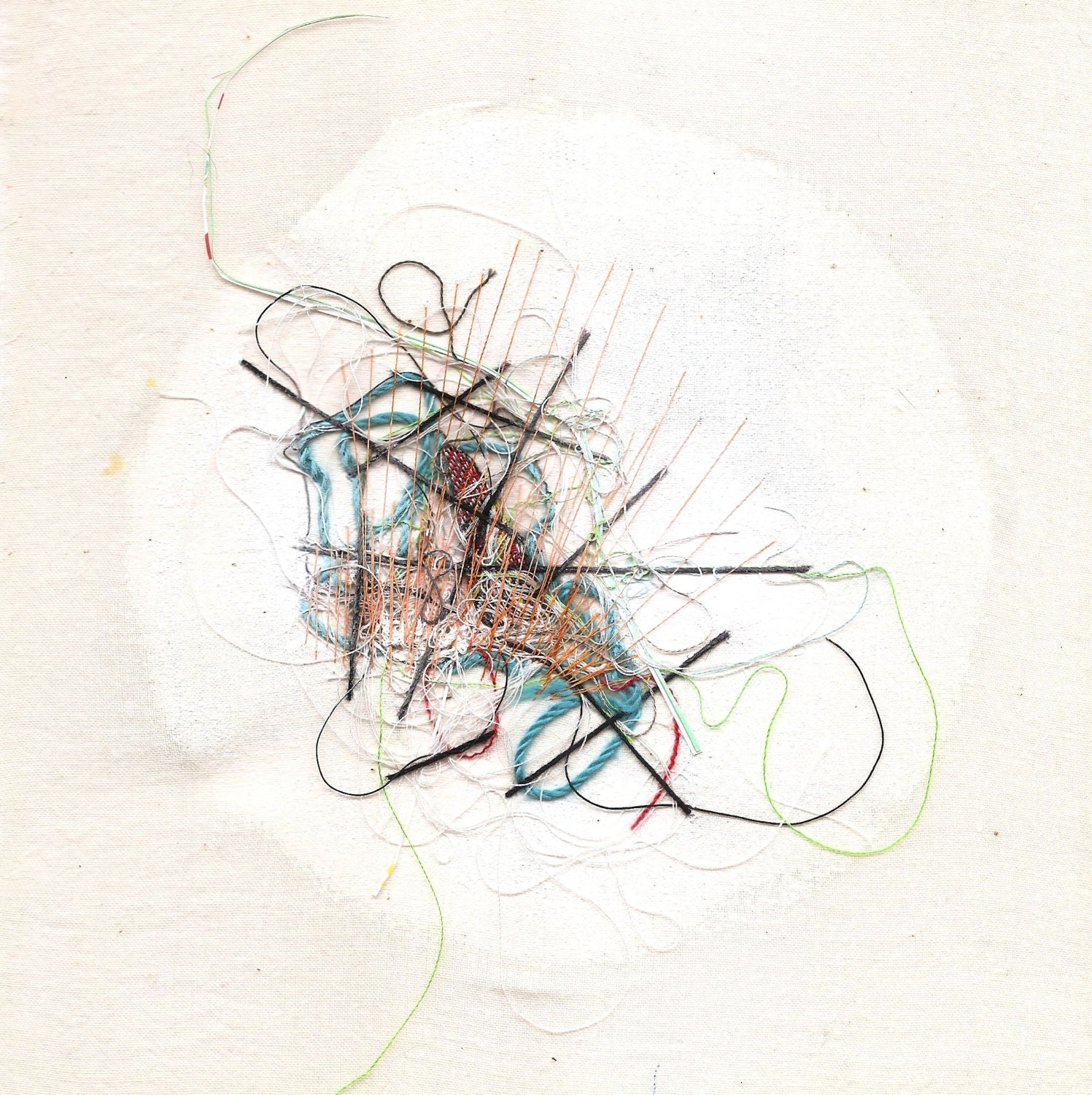 Composition 1 with stripes - cotton, acrylic paint, and embroidery